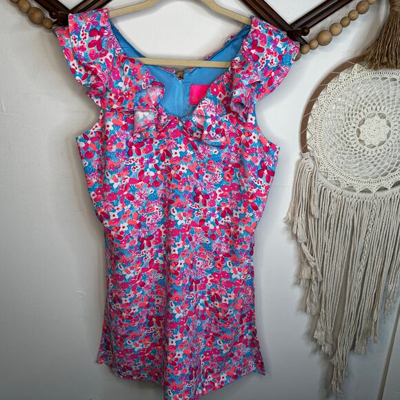 Lilly Pulitzer Linwood Aura Pink Baby Bloomer Floral Ruffle Romper - Picture 3 of 7